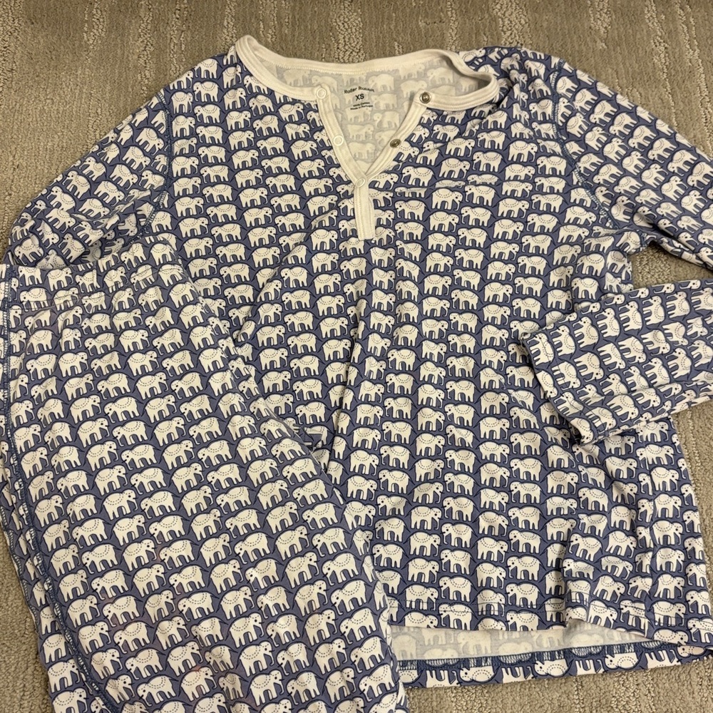 Elephant Print Pajama Set - Blue and White